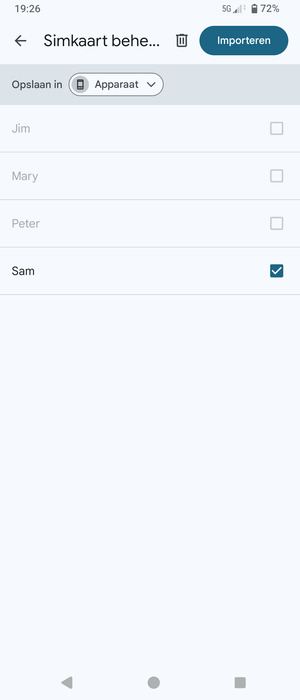Selecteer de v knop