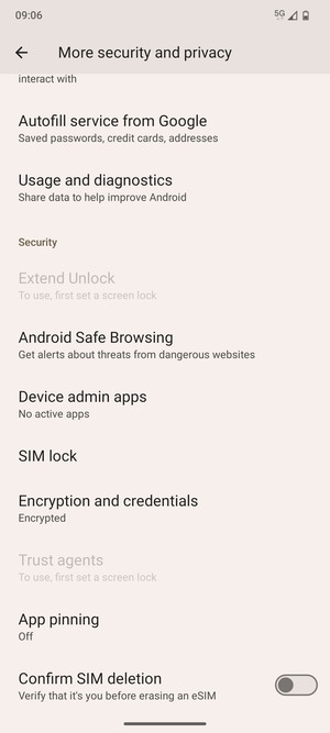 Scroll to and select SIM lock