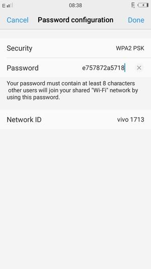 Enter a Wi-Fi hotspot password of at least 8 characters and select Done