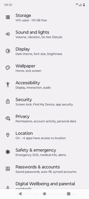 Scroll to and select Security