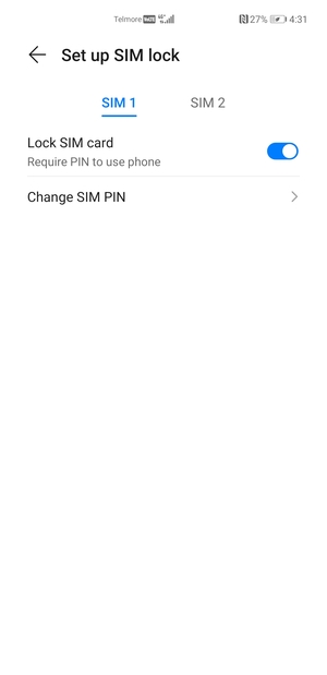 Select SIM 1 or SIM 2 and select Change SIM PIN