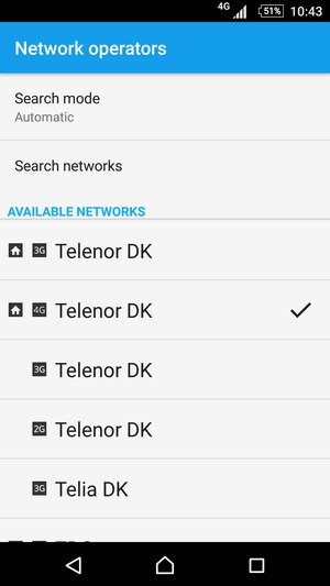 Select a network operator from the list