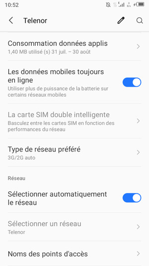 Faites défiler et sélectionnez Noms des points d'accès