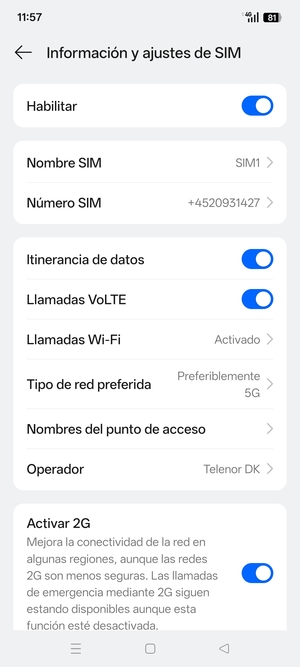 Activar o desactivar Itinerancia de datos
