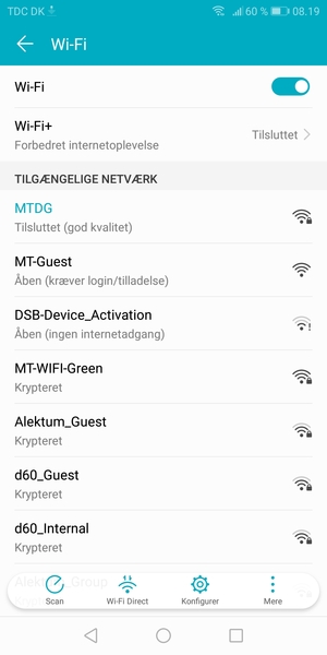 Du er nu tilsluttet Wi-Fi netværket
