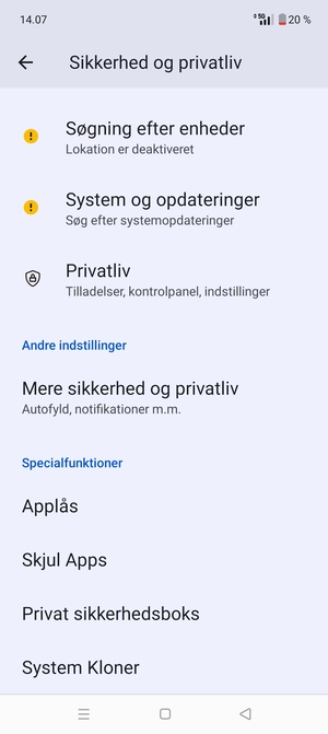 Scroll til og vælg Mere sikkerhed og privatliv