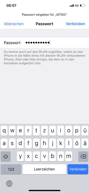 Geben Sie das WLAN-Passwort ein und wählen Sie Verbinden