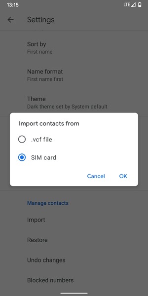 Select SIM card and OK