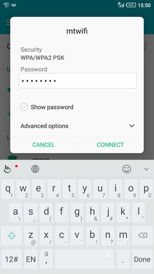 Enter the Wi-Fi password and select CONNECT