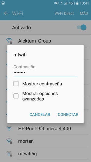Introduzca la contraseña de Wi-Fi y seleccione CONECTAR