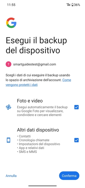 Seleziona le opzioni preferita e poi Conferma