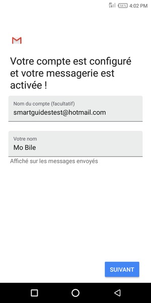 Donnez un nom à votre compte et saisissez votre nom. Sélectionnez SUIVANT