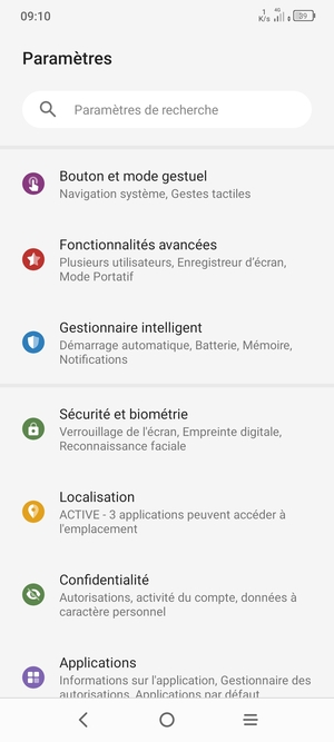 Faites défiler et sélectionnez Sécurité et biométrie