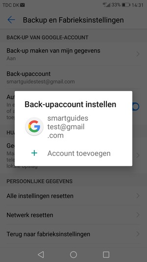 Selecteer uw back-up-account