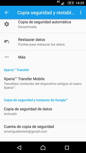 Seleccione Cuenta de copia  de seguridad