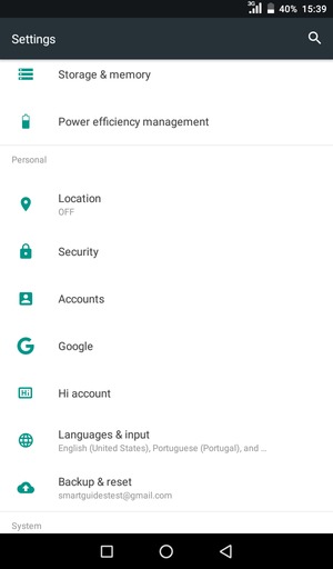 Scroll to and select Security