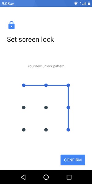 Draw the unlock pattern again and select CONFIRM