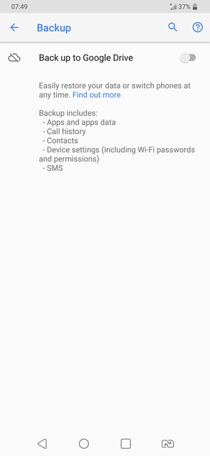 Turn on Back up to Google Drive