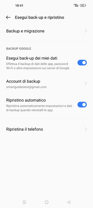 Seleziona Account di backup