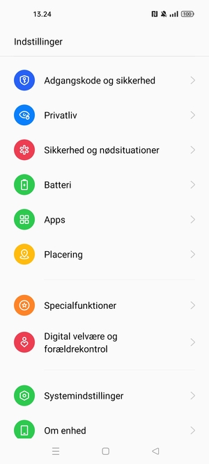 Scroll til og vælg Adgangskoder og sikkerhed