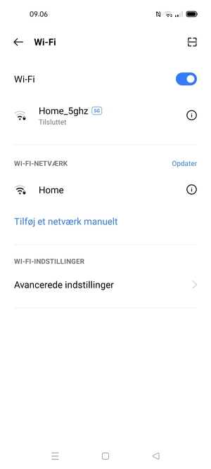 Du er nu tilsluttet Wi-Fi netværket