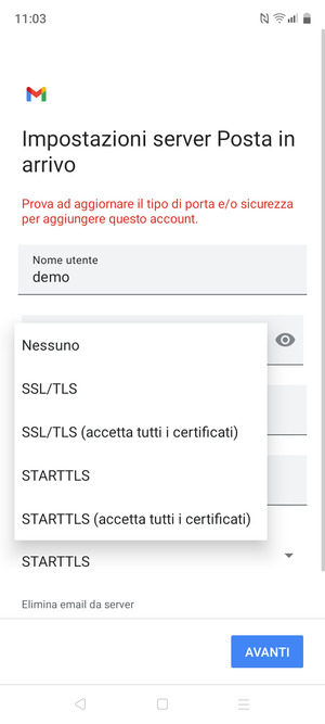 Seleziona Nessuno e AVANTI