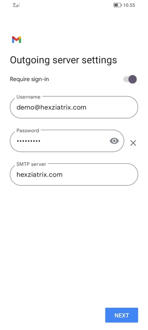 Enter  Outgoing server address and select NEXT