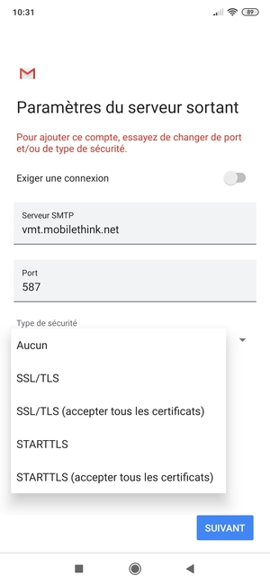 Sélectionnez Aucun puis SUIVANT