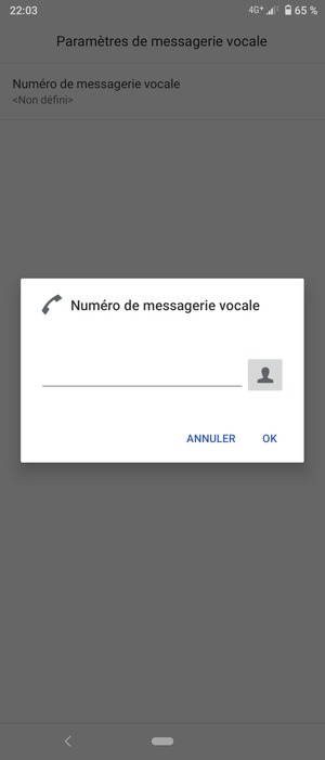 Saisissez le Numéro de messagerie vocale et sélectionnez OK