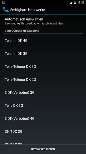Wählen Sie einen Netzbetreiber von der Liste