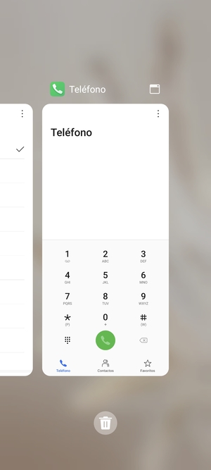 Seleccione el icono Eliminar para cerrar todas las aplicaciones en ejecución