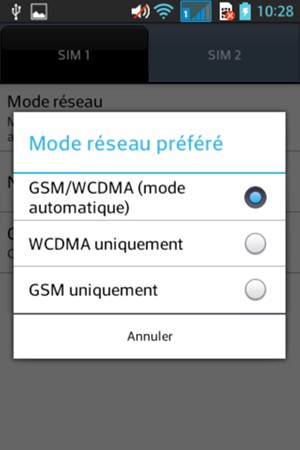 Sélectionnez GSM uniquement pour activer la 2G et GSM/WCDMA (mode automatique) pour activer la 3G