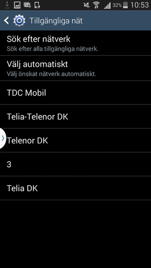 Välj en nätverksoperatör från listan