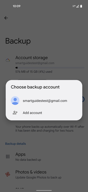 Select your backup account