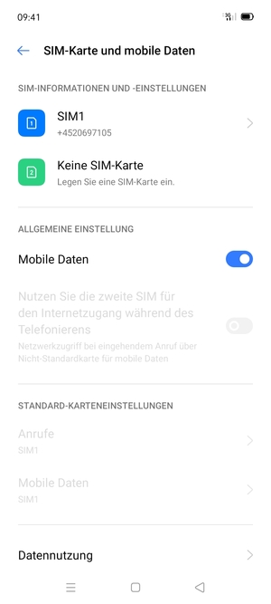 Wählen Sie SIM1 oder SIM2