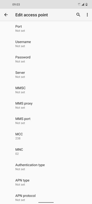 Scroll down and enter Internet information