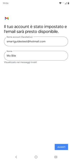 Scegli un nome per il tuo account e inserisci il tuo nome. Seleziona AVANTI