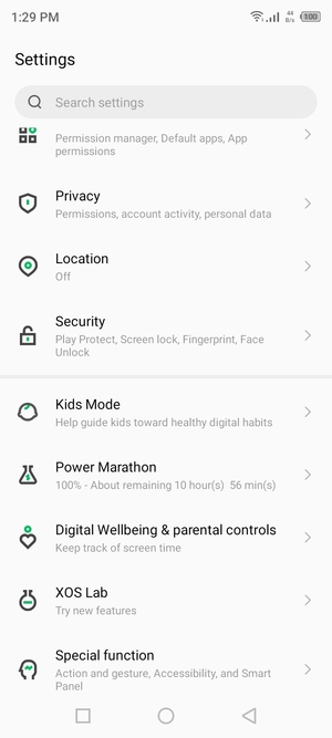 Scroll to and select Security