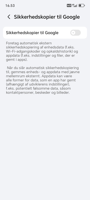Aktiver Sikkerhedskopier til Google