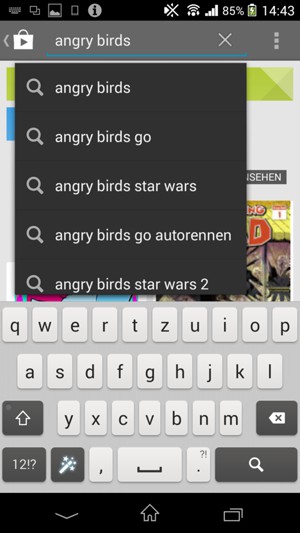 Geben Sie den Namen der App ein und wählen Sie Suche