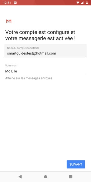 Donnez un nom à votre compte et saisissez votre nom. Sélectionnez SUIVANT