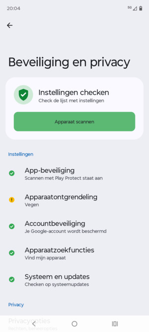 Om uw schermvergrendeling te activeren, ga naar het Beveiliging-menu en selecteer Apparaatontgrendeling