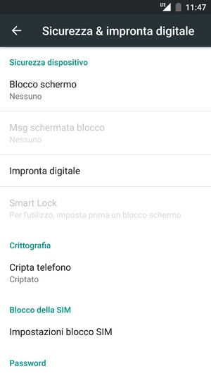 Seleziona Impostazioni blocco SIM