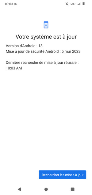 Si votre téléphone est à jour, vous verrez l'écran suivant