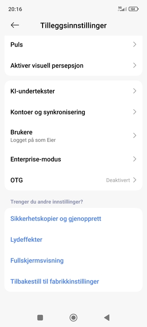 Bla til og velg Kontoer og synkronisering