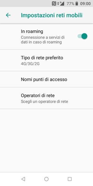Attiva o disattiva In roaming