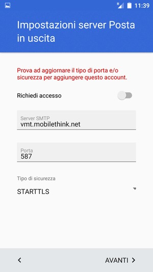 Seleziona Tipo di sicurezza