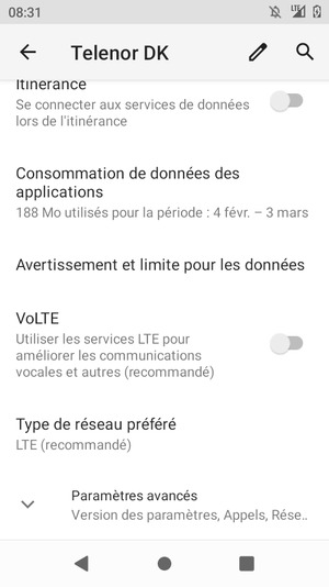 Faites défiler et sélectionnez Paramètres avancés