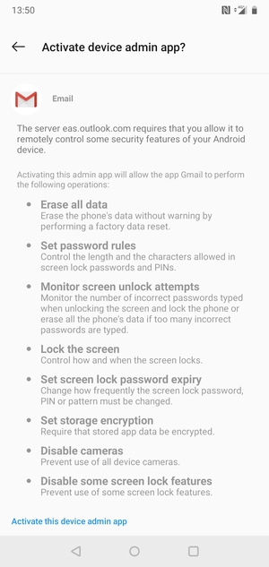 Scroll to and select Activate this device administrator