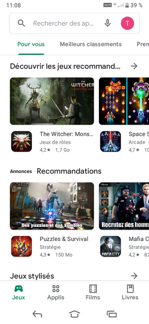 Sélectionnez la barre de Recherche